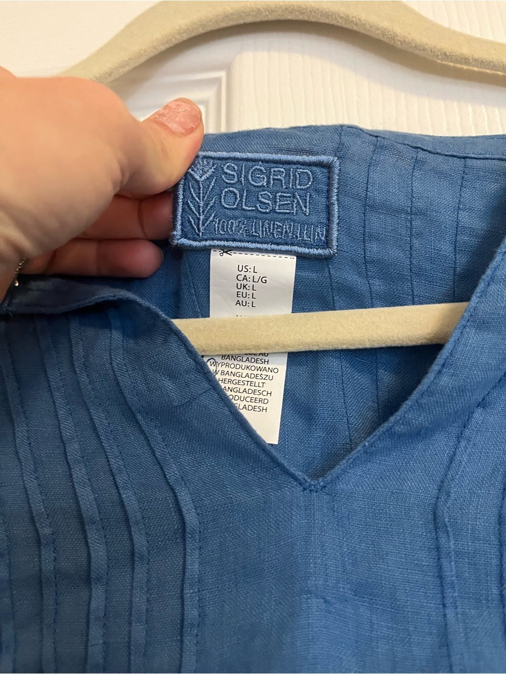 Sigrid Olsen Blue V-Neck Pintuck Linen Tunic - Picture 2 of 5